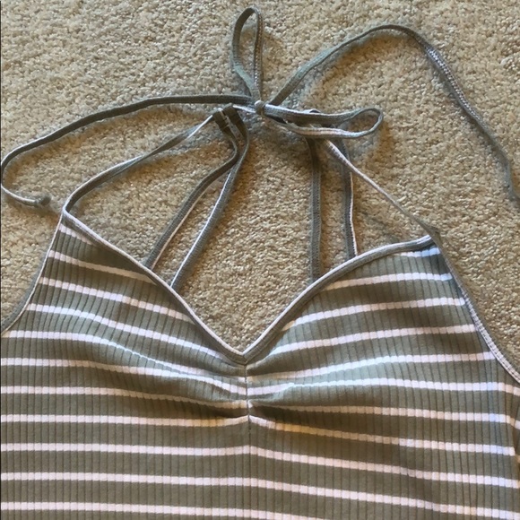 Gray and white striped ribbed halter dress - Picture 3 of 3